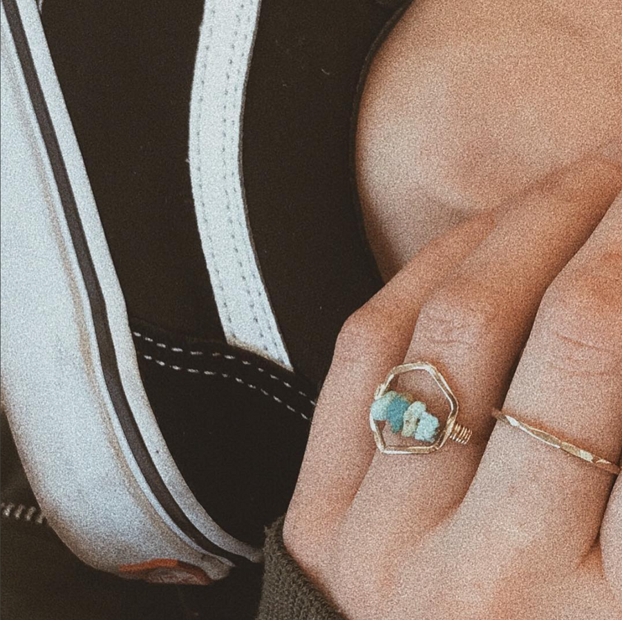 Handmade Boho Hexagon Turquoise Ring